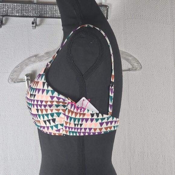 Vanilla/Beach Purple Multi Color Triangle Print Lined Nylon Span Bikini Top Sz M - Picture 8 of 16